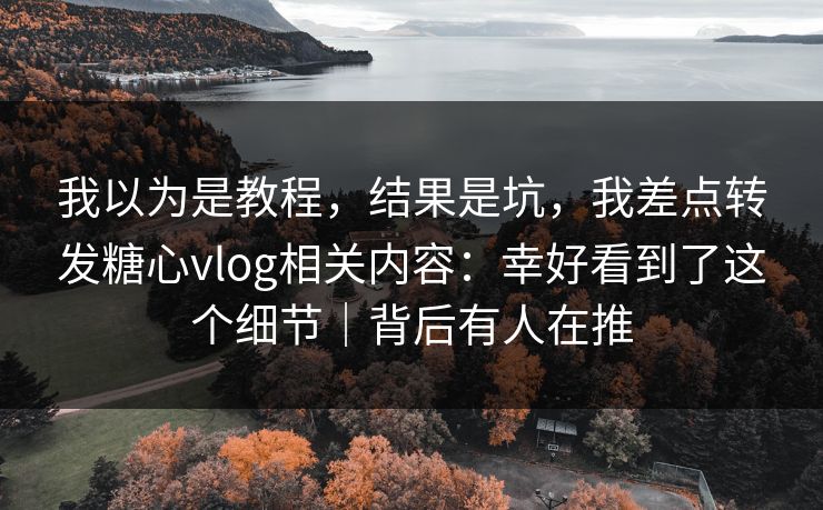 我以为是教程,结果是坑,我差点转发糖心vlog相关内容:幸好看到了这个细节|背后有人在推 我以为是教程,结果是坑,我差点转发糖心vlog相关内容:幸好看到了这个细节|背后有人在推