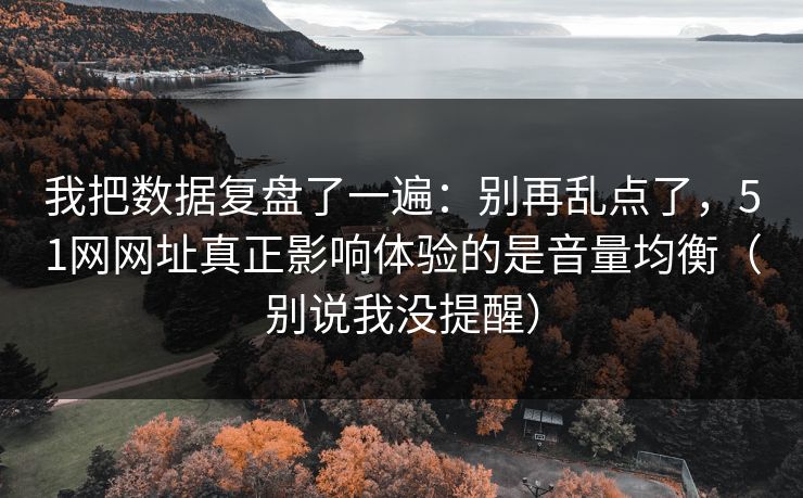 我把数据复盘了一遍：别再乱点了，51网网址真正影响体验的是音量均衡（别说我没提醒）