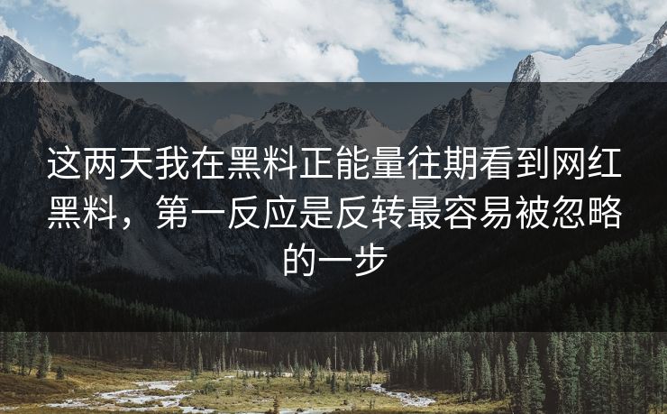 这两天我在黑料正能量往期看到网红黑料，第一反应是反转最容易被忽略的一步